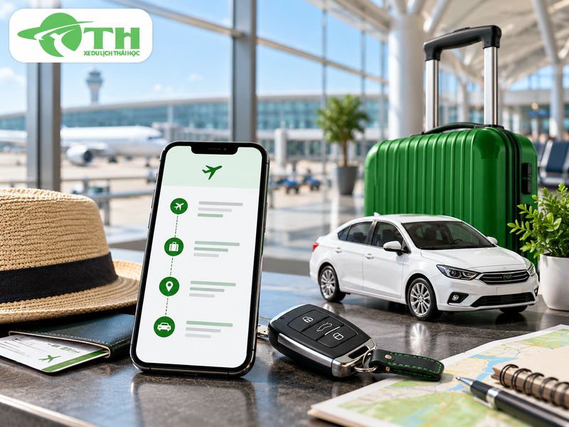 Minh họa: Lên kế hoạch hành trình và xác nhận thông tin trước khi đặt xe sân bay
